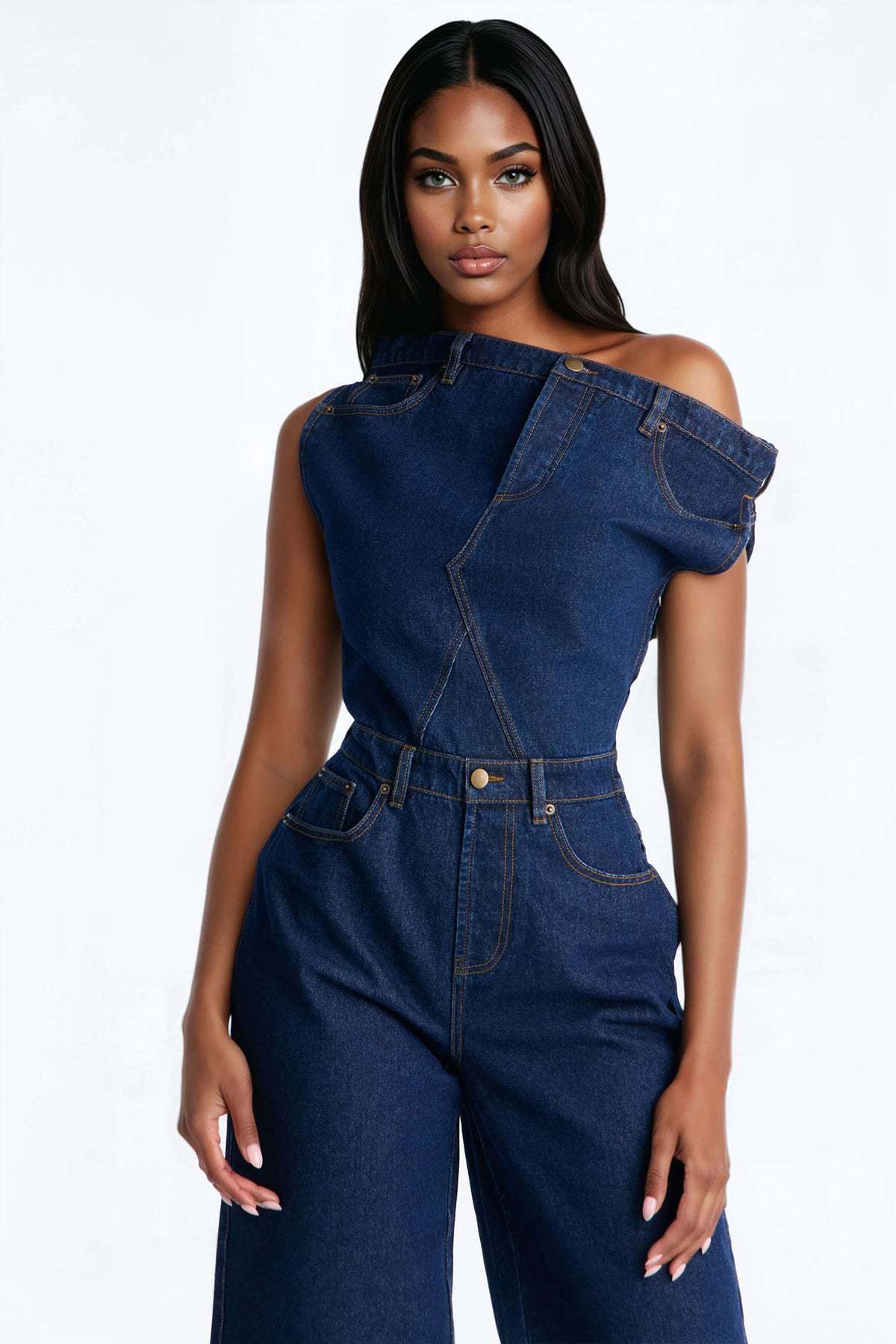 Women's Strapless Off-Shoulder Slim Fit Denim Jumpsuit Casual Fashion American Style New_ecoleips.com