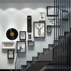 高分子6263樓梯北歐黑白照片牆LOFT現代簡約組合相框裝飾畫牆壁掛