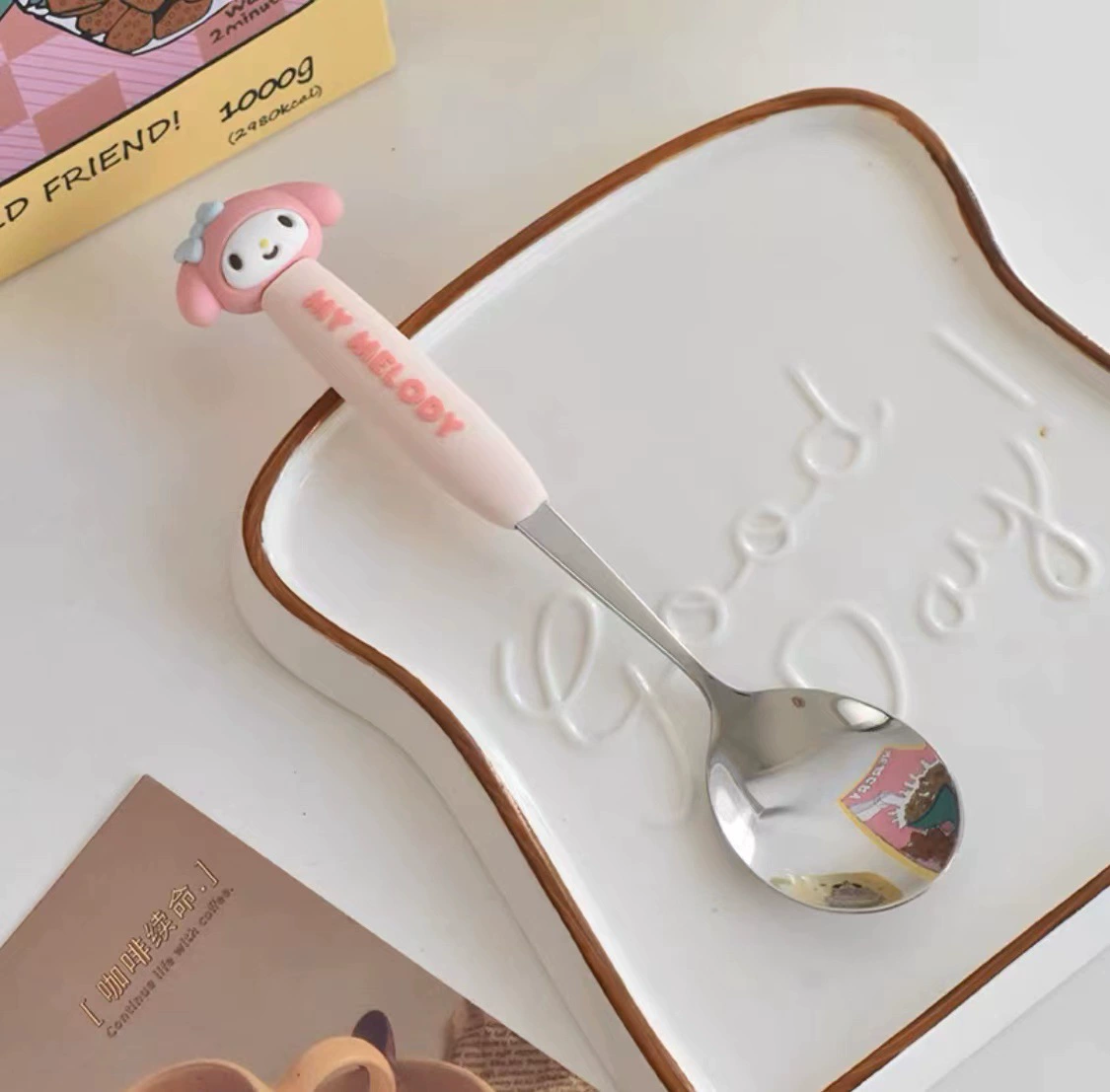 Детский набор столовых приборов Sanrio: ложка и вилка, нержавеющая сталь AISI 304, милые ручки