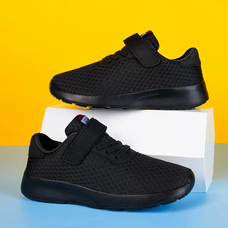 男童运动鞋儿童双网透气运动鞋中大童爆款男孩跑步鞋软底全黑鞋子