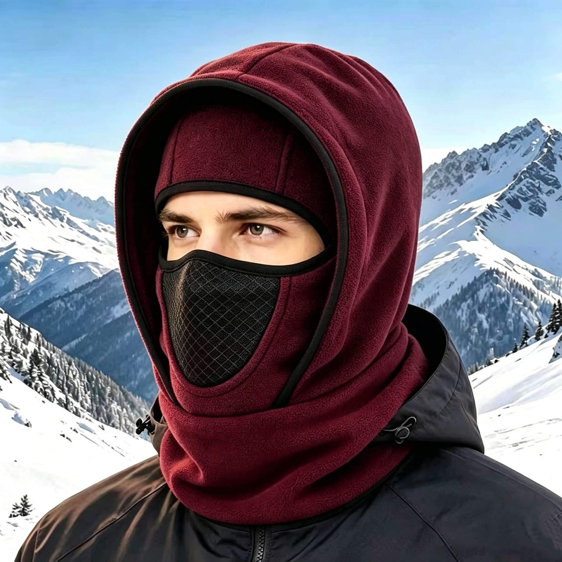 Balak double-layer mesh breathable hooded hat, suitable for both men and women, for autumn and winter, a combined hat, neck warmer, and face mask, ideal for cycling