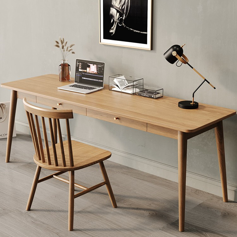 Nordic Solid Wood Desk Household Small Apartment Multi-function Writing Desk with Drawer Study Simple Double Computer Desk