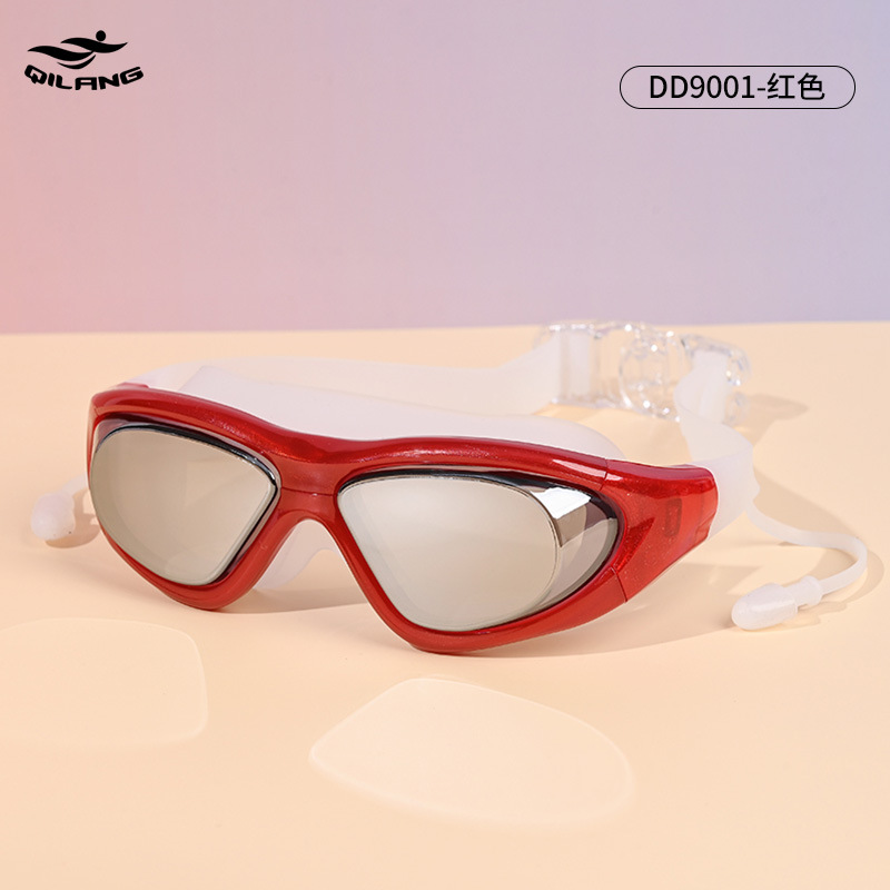 Lentes de natación de marco grande para adulto con tapones integrados de PC antivaho para buceo