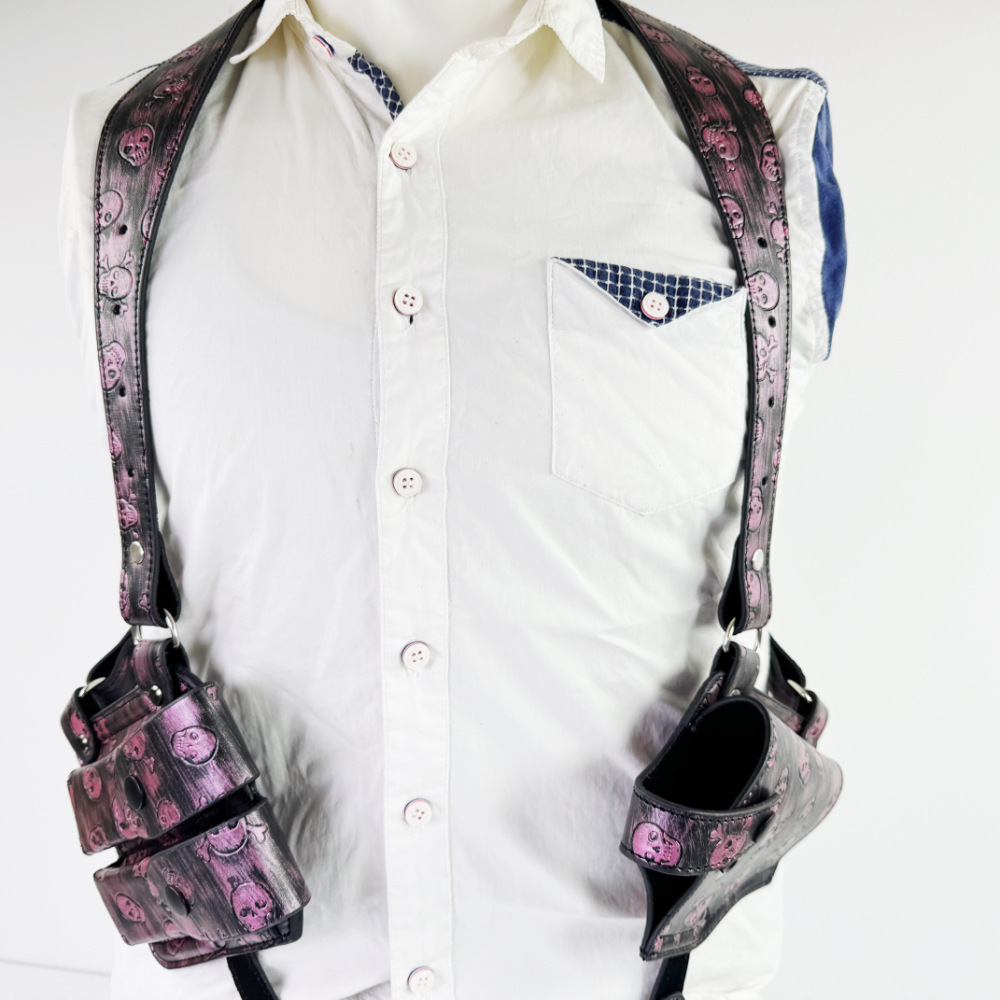 유니섹스 두개골 언더암 권총 홀스터 전술 권총 더블 로우 몰더 홀더 할로윈 원피스 어깨 총 가방