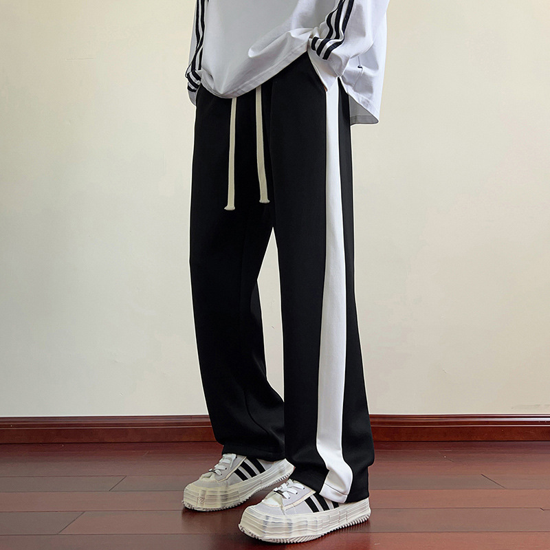 條紋褲子男直筒寬鬆闊腿春秋款休閒長褲2025新款秋季少年運動衛褲