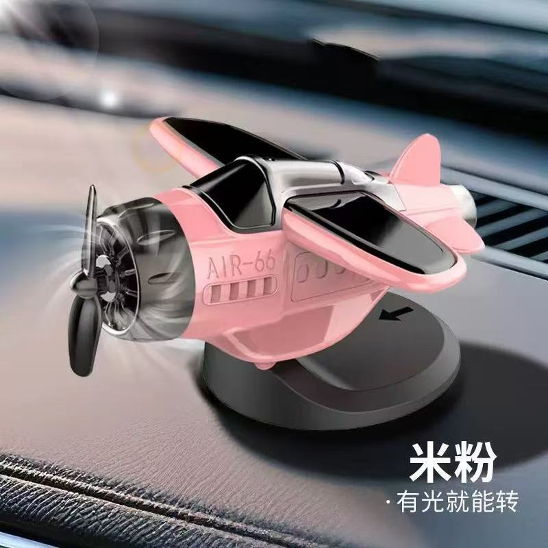 Car-mounted solar-powered decorative item, rotating airplane creative interior accessory, essential car decoration item