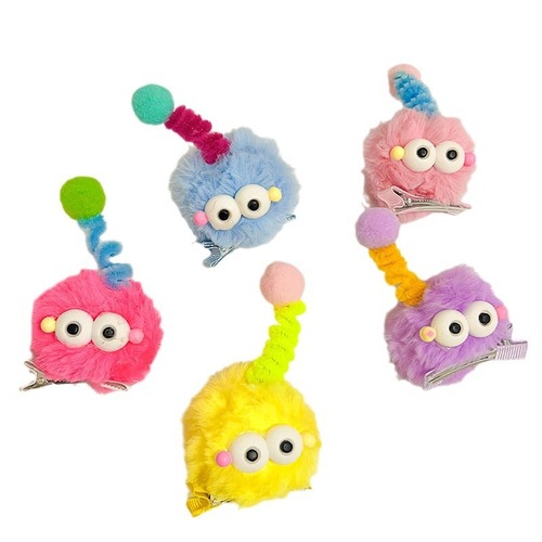 Cute 3D Cartoon Ugly Doll Hair Clip for Babies, Winter Funny Plush Hairpin Headband for Kids, Twistable Hair Accessory