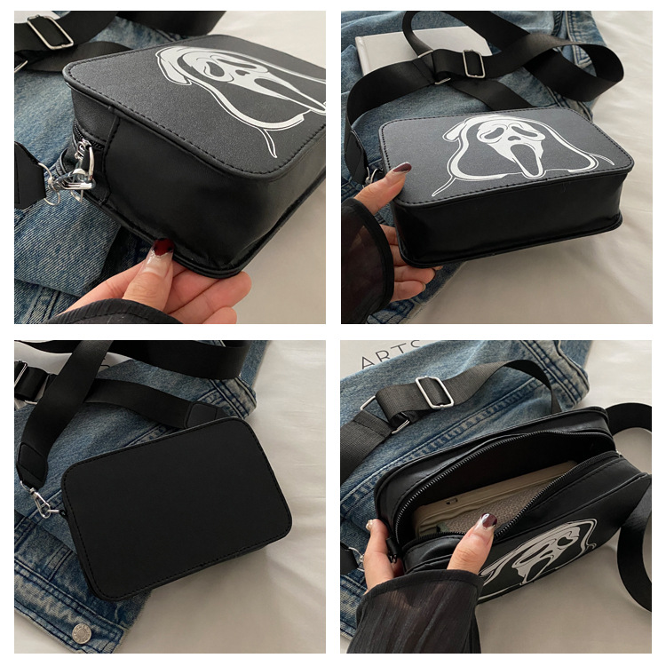 222g Weight Polyester Lining Material Zipper Closure Type Single Shoulder Strap Strap Type Shoulder Bag, Crossbody Bag Bags Type Daily Occasion Pu Leather Material Halloween Festival Skull Pattern All Seasons Season Women's Gender Streetwear Style Square Shape Medium Size Halloween Women's Medium Pu Leather Skull Streetwear Square Zipper Shoulder Bag Crossbody Bag 无