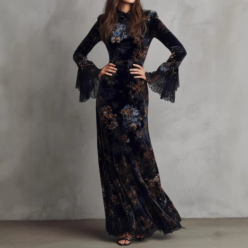 High-End Velvet Embroidered Chinese-Style New Autumn Qipao with Mid-Sleeves, 2025 New Model, Women's Retro Slim-Fit Evening Dress