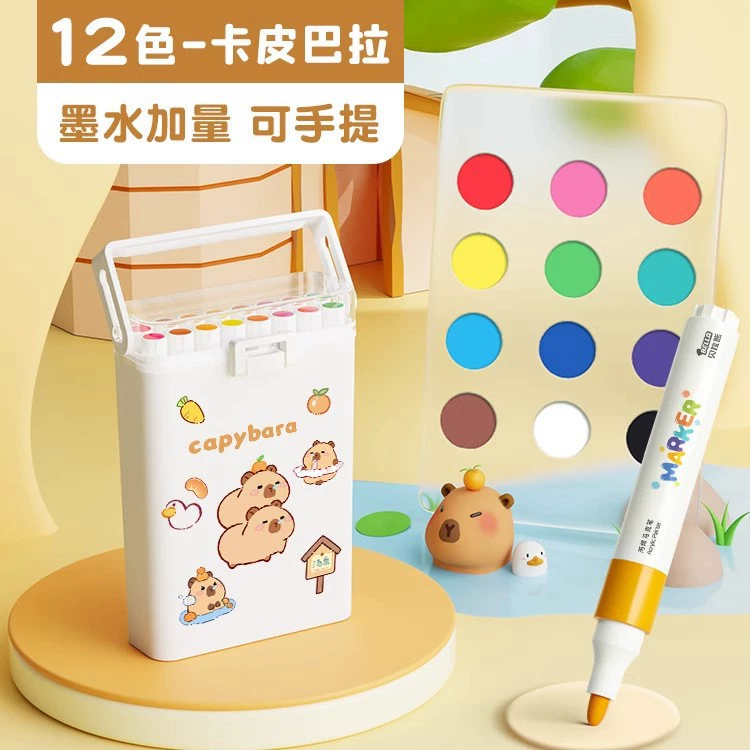 Acrylic, art marker, brush, crayons, washable