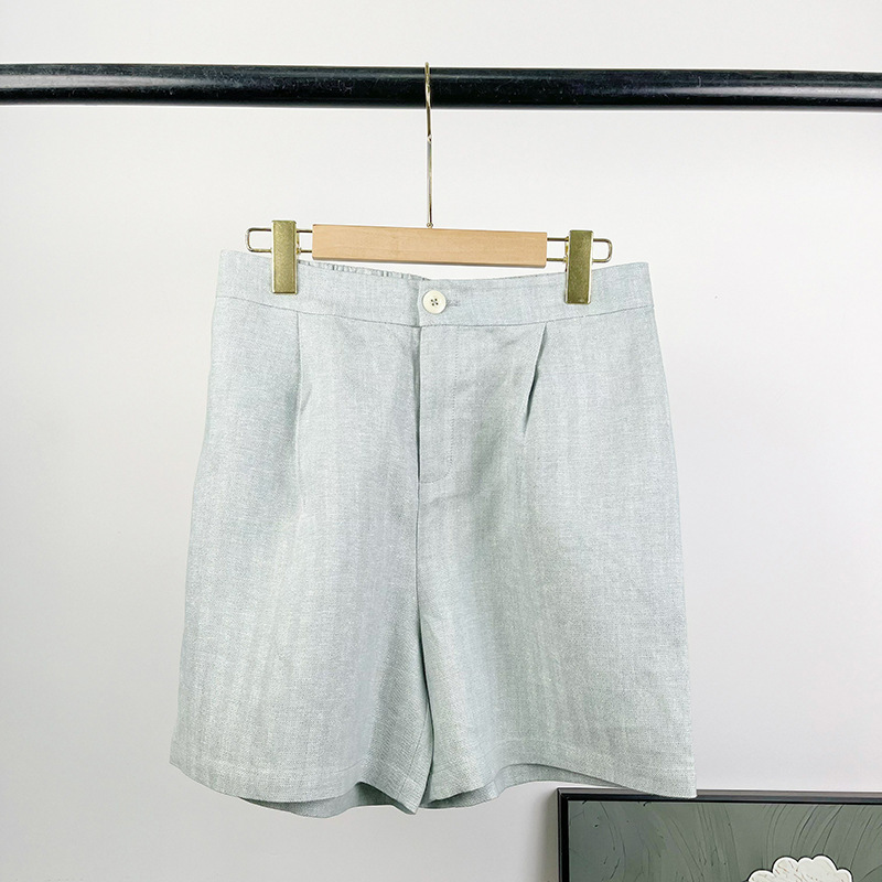 Summer New Versatile Loose Elegant Pure Color Linen Short Straight Pants High Waist Design High Waist Shorts