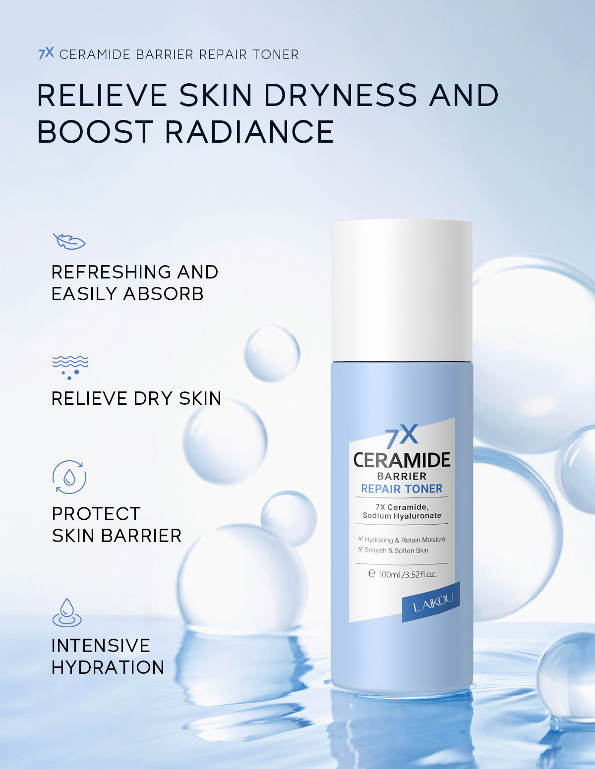 Cross-border LAIKOU ceramide Toner 100ml for hydrating, moisturizing and beautifying. Factory in stock, one-piece consignment undefined