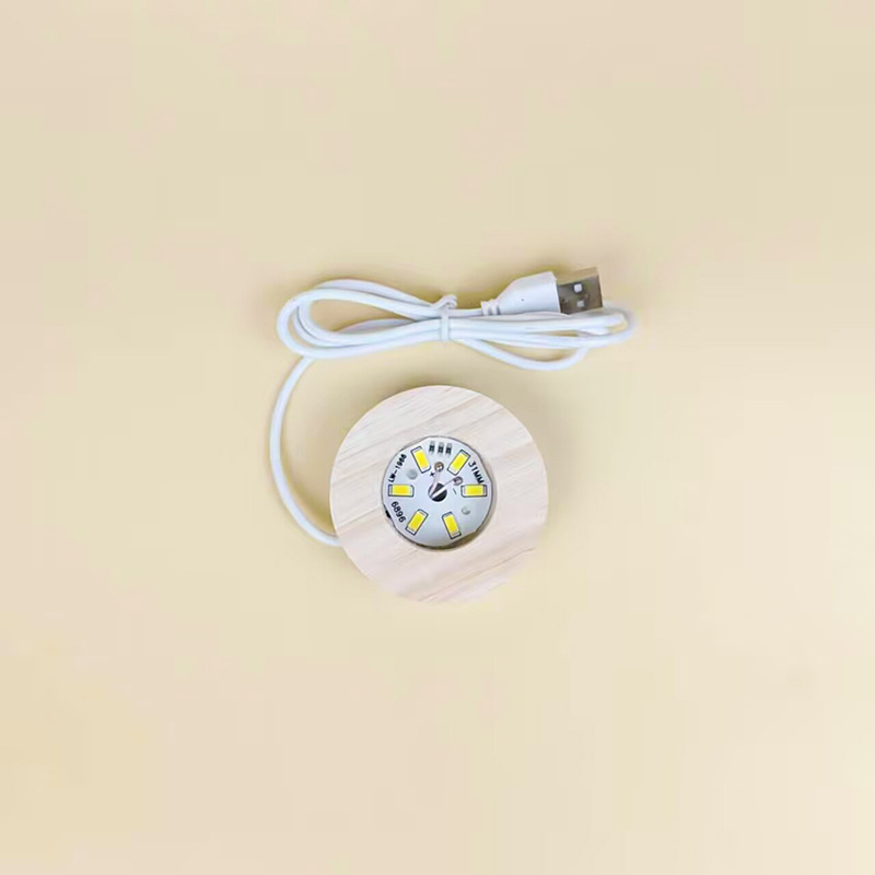 Base de madera cuadrada luminosa de madera maciza LED creativa USB enchufable carga táctil control remoto soporte de bola de cristal