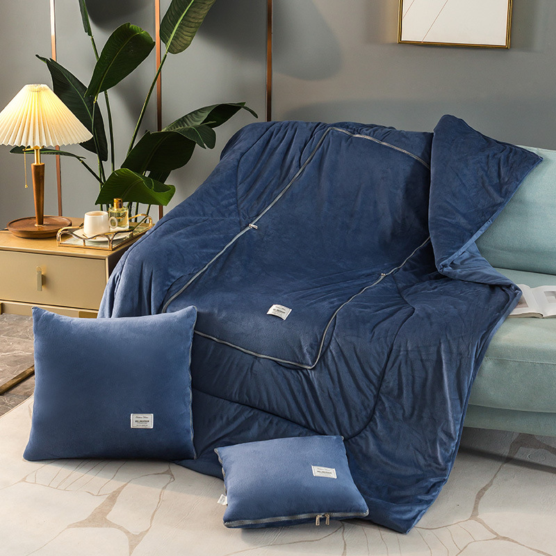 크리스탈 벨벳 아플리케 자수 베개 퀼트-블루