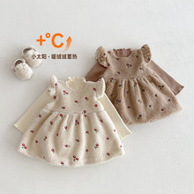 女童甜美公主裙2025新款冬季宝宝韩版飞袖连衣裙儿童绣花加绒裙子