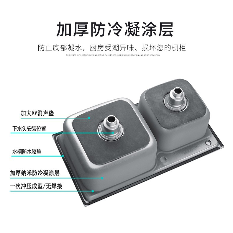 加厚锈钢水槽双槽套餐拉伸水槽厨房洗菜盆碗池双盆包跨境加工|undefined