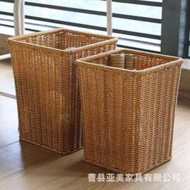 日系卫生间垃圾篓手工编织衣物玩具整理筐家居客厅装饰无盖垃圾桶