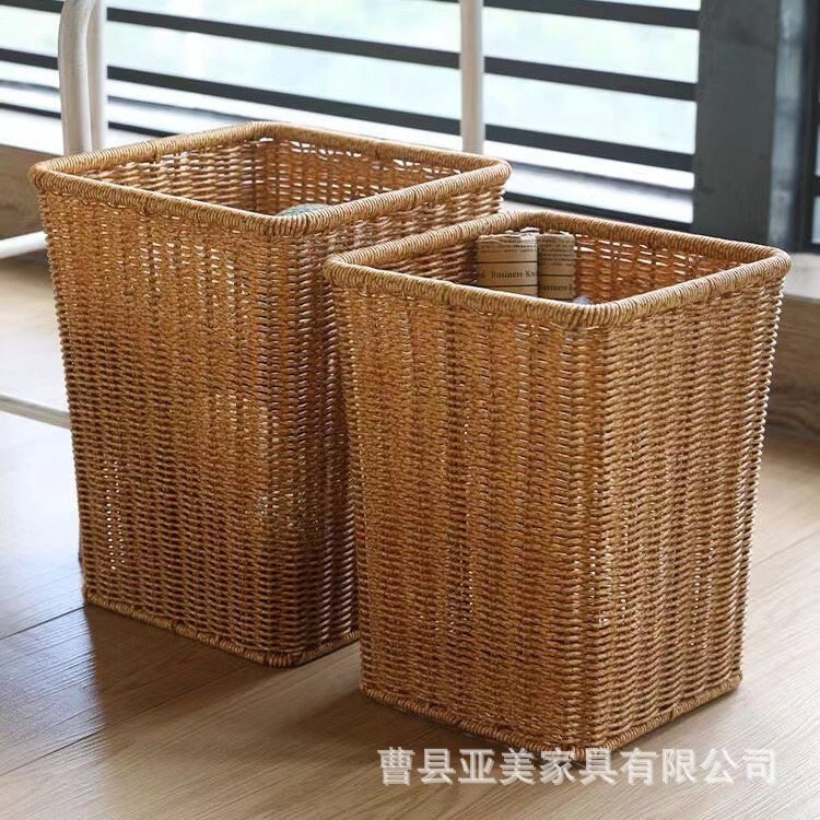 Japanese Style Bathroom Garbage Basket Hand-woven Clothing Toy Storage Basket Home Living Room Decoration Lidless Trash Can Japanese Style Bathroom Garbage Basket Hand-woven Clothing Toy Storage Basket Home Living Room Decoration Lidless Trash Can