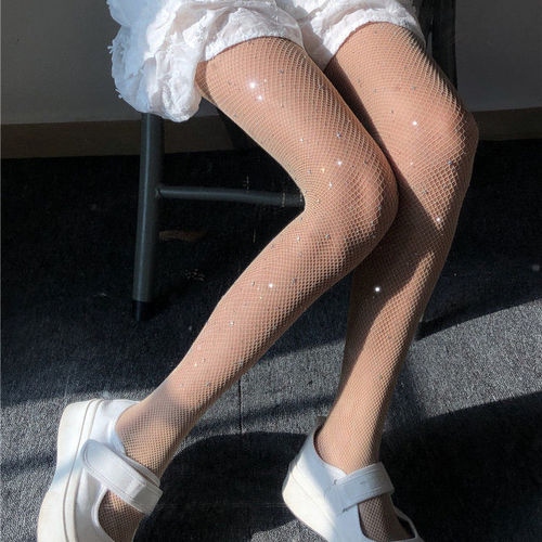 Hot diamond bling black stockings black stockings women's thin ins sexy fishnet stockings spring and summer with diamond net red pantyhose