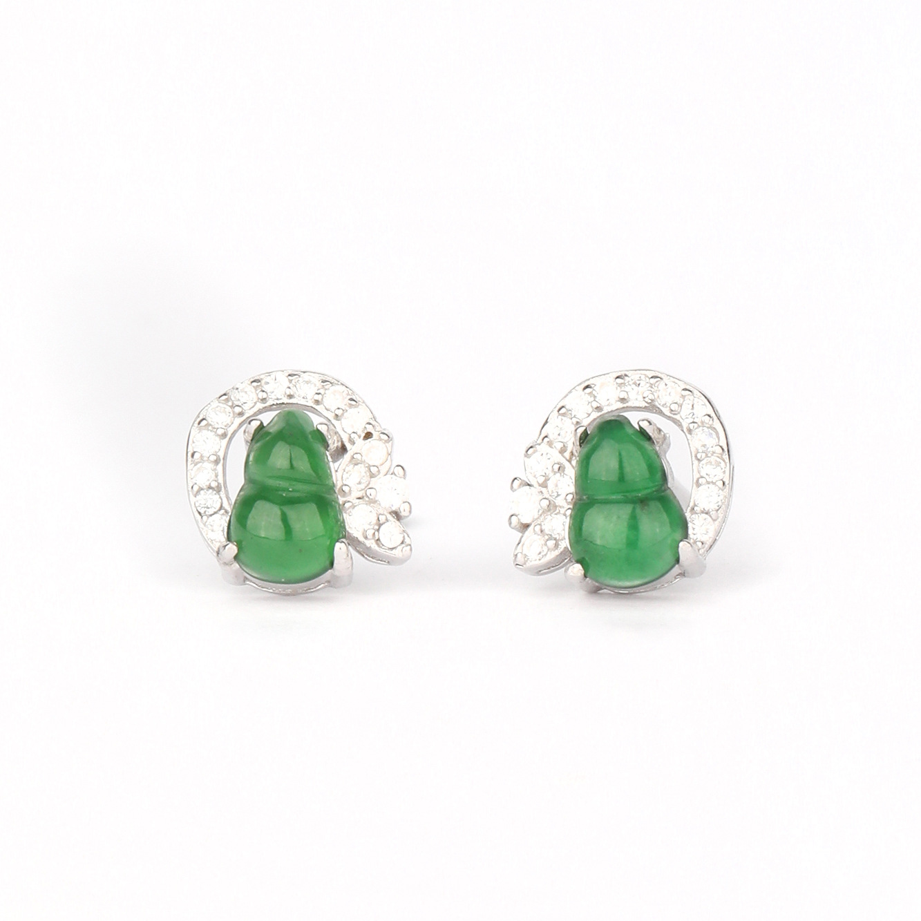 Nuevo estilo retro chino Pendientes de calabaza Fulu plata esterlina s925 con incrustaciones de plata natural material peligroso jade de una pieza al por mayor