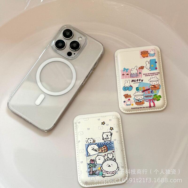 Cute Bear Miffy Suitable for Iphone17 Magnetic Card Holder Magsafe Back Sticker Pu Leather Mobile Phone Case Card Holder