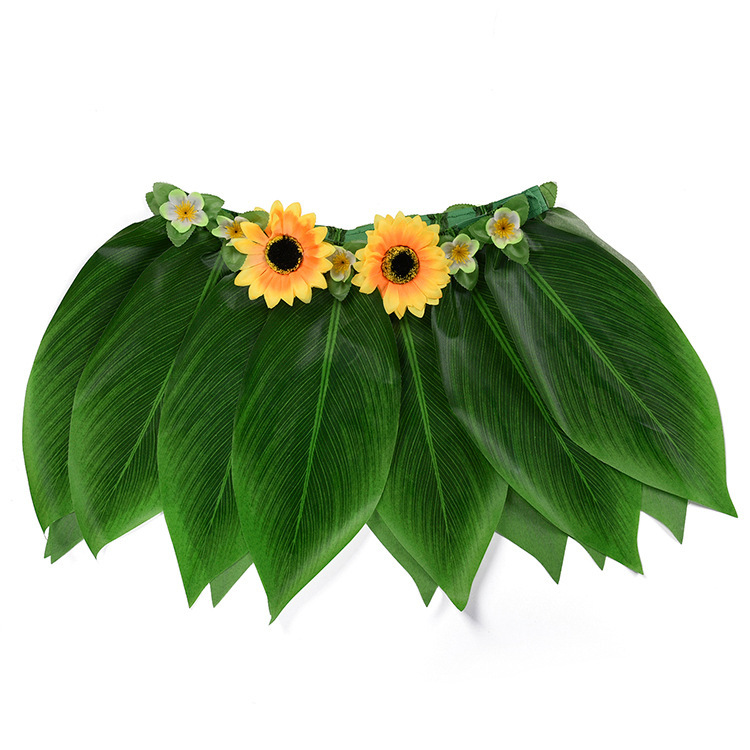 Falda de hoja artificial transfronteriza suministros de fiesta hawaianos traje de rendimiento de flores artificiales accesorios de juego de boda falda de paja de flores de seda