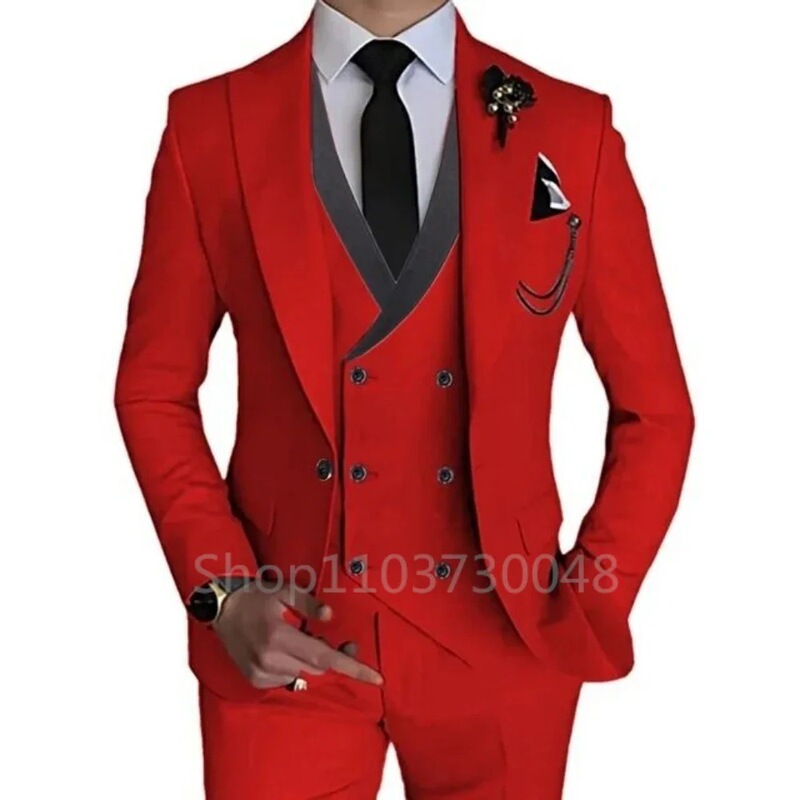 Men's Formal Three-Piece Tuxedo Slim Fit Business Lapel Suit Vest Set Wedding Prom Groomsman 2026 Men's Formal Three-Piece Tuxedo Slim Fit Business Lapel Suit Vest Set Wedding Prom Groomsman 2026