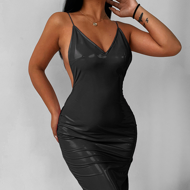 Suspenders Backless Pu Leather Dress NSFLY96632