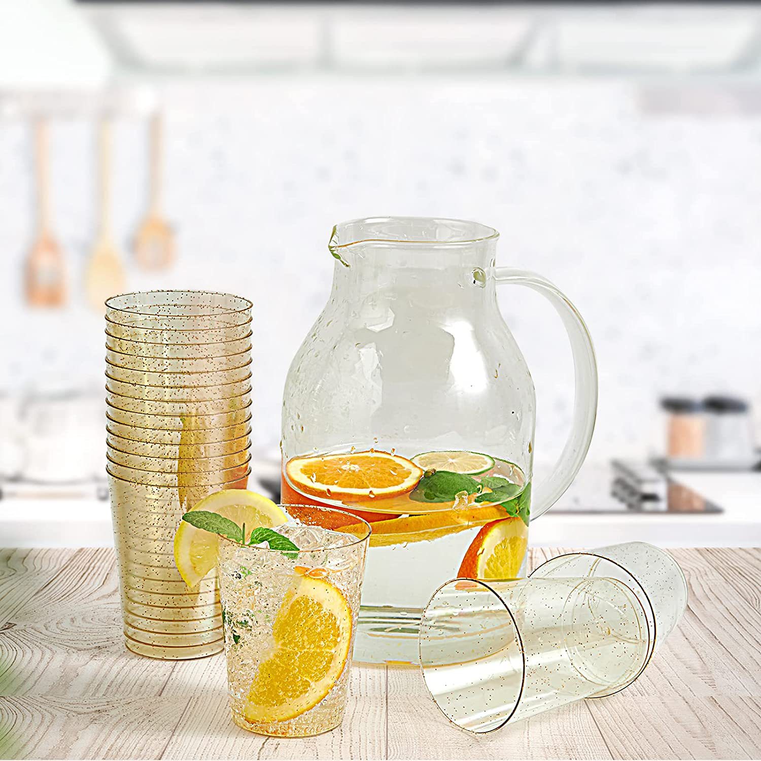 Fábrica al por mayor 10oz brillo oro polvo plata oro rosa polvo taza de plástico taza de oro desechable Copa de oro