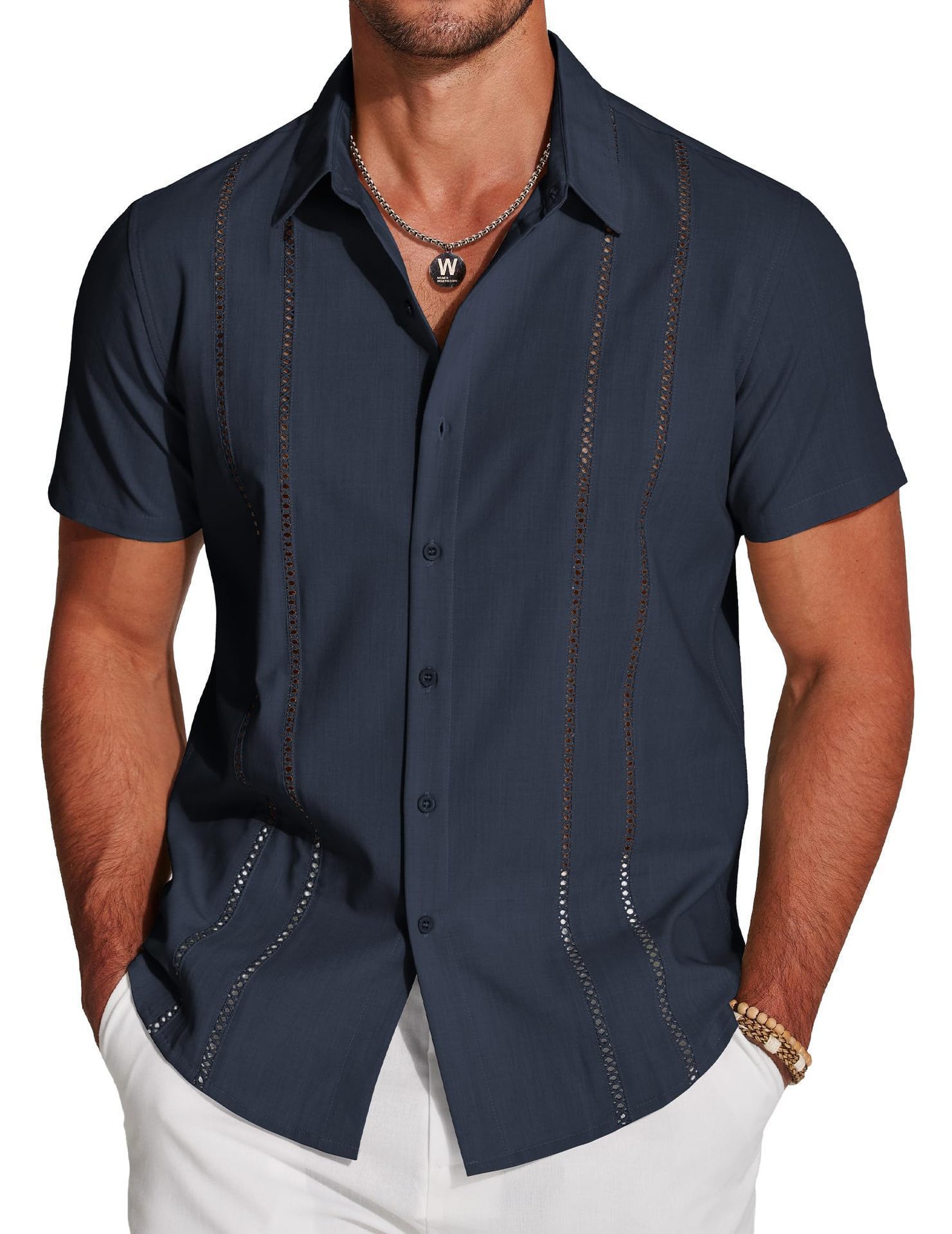 Camicia da uomo versatile, nuova moda, tinta unita, manica corta, stampa digitale 3D_voghion.com