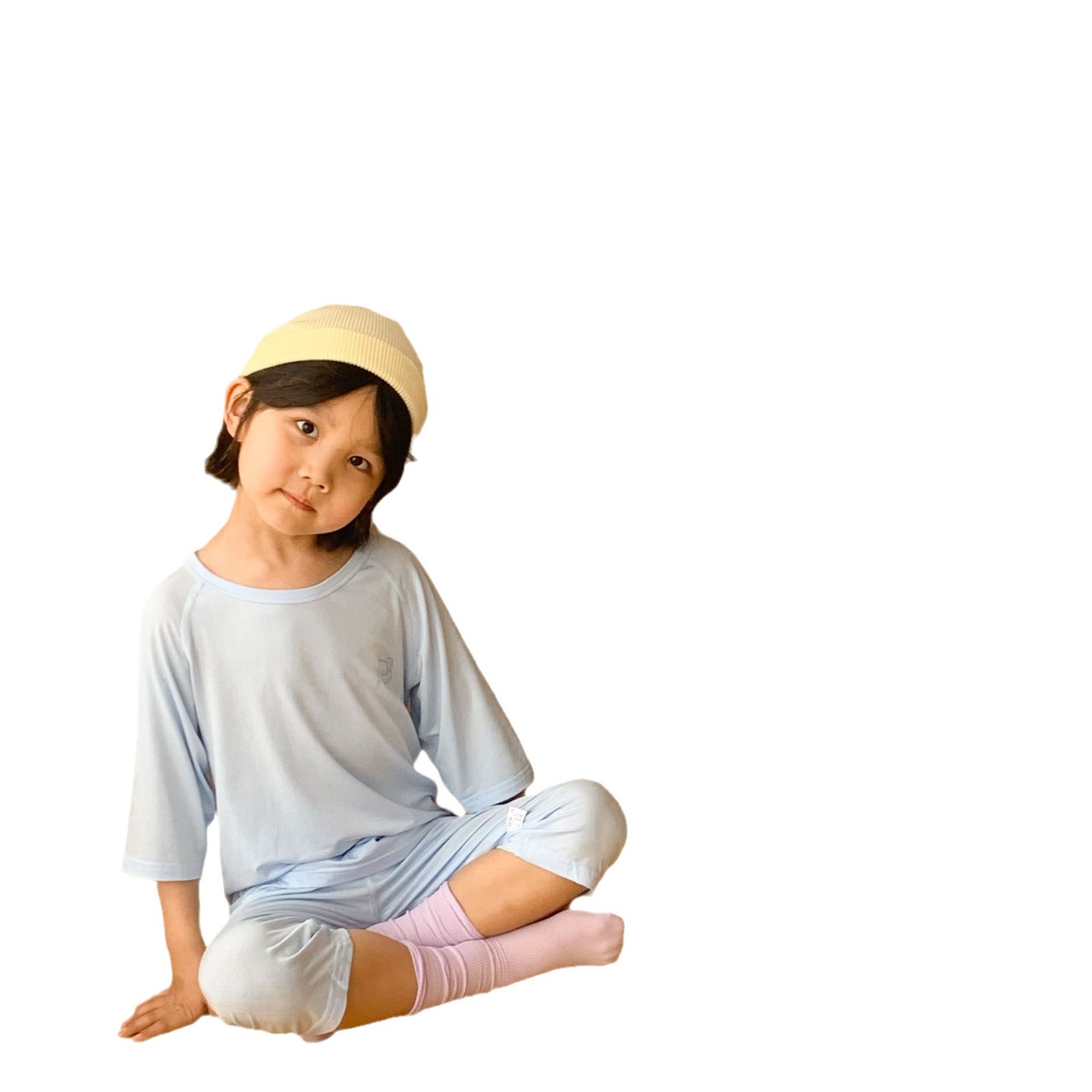 Pijamas de niños de Tiansie, niños insertados en mangas sin hueso, ropa de hogar delgada coreana, ropa de aire acondicionado de verano para niños de tamaño medio y grande