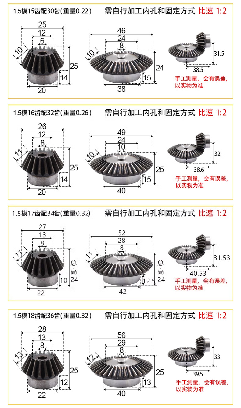 Manufacturer Supplies High-Precision 45-to-1 Ratio Spur Gears # Gear 1 Module, 1.5 Module, 2 Module, 2.5 Module Bevel Gears Custom-Made