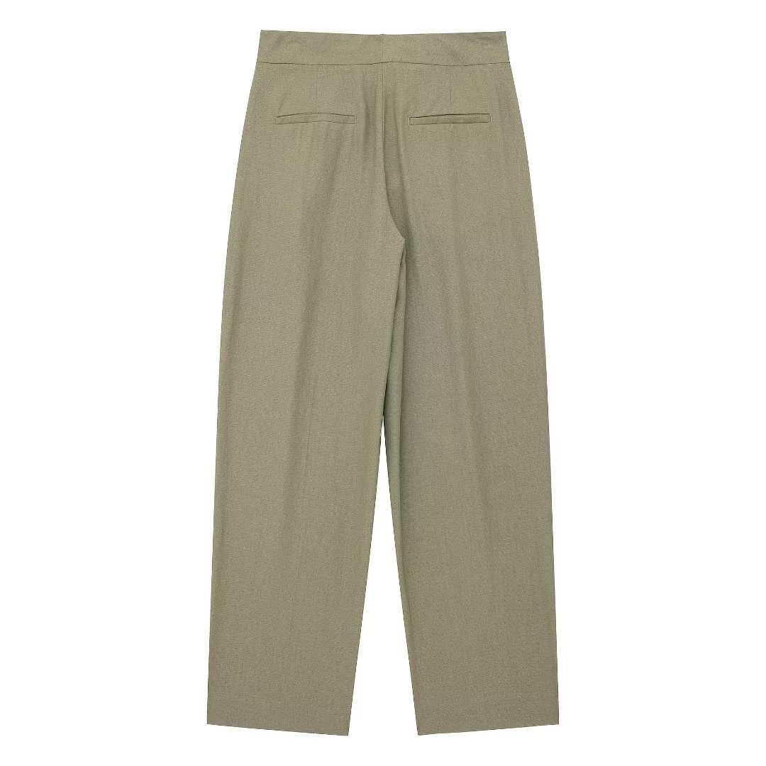 Women's clothing 2024 summer new linen blend short suit jacket straight leg pants set_voghion.com