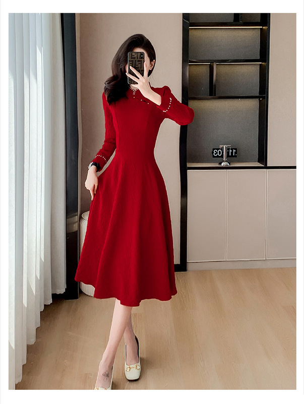新中式酒红色新娘敬酒服轻奢小众气质结婚回门便装订婚礼服连衣裙|undefined