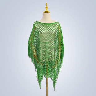 Amazon cross-border 2025 summer new grid tassel pullover shawl beach blouse sunscreen women's top