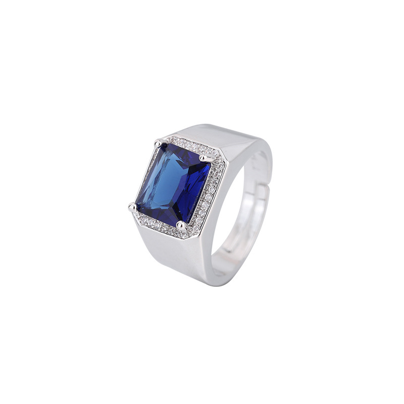 Adjustable Men's Sapphire Colour Ring In Platinum Plated Silver_voghion.com