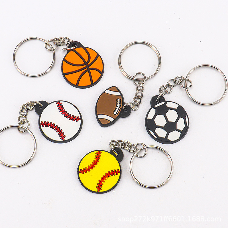 Creativo llavero de PVC fútbol baloncesto colgante joyas bolsas colgantes pegamento suave regalos al por mayor