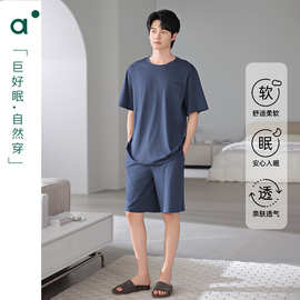 2025夏季莫代尔睡衣男纯色简约薄款短袖短裤夏天可外穿家居服套装