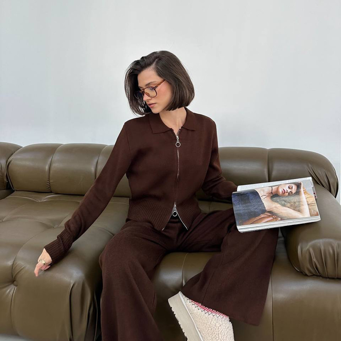 Women's Knitted Sweater And Wide-leg Pants Set Loungewear_voghion.com