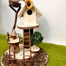 木工树屋diy材料包幼儿园谷仓儿童作业自然木片模型制小房子