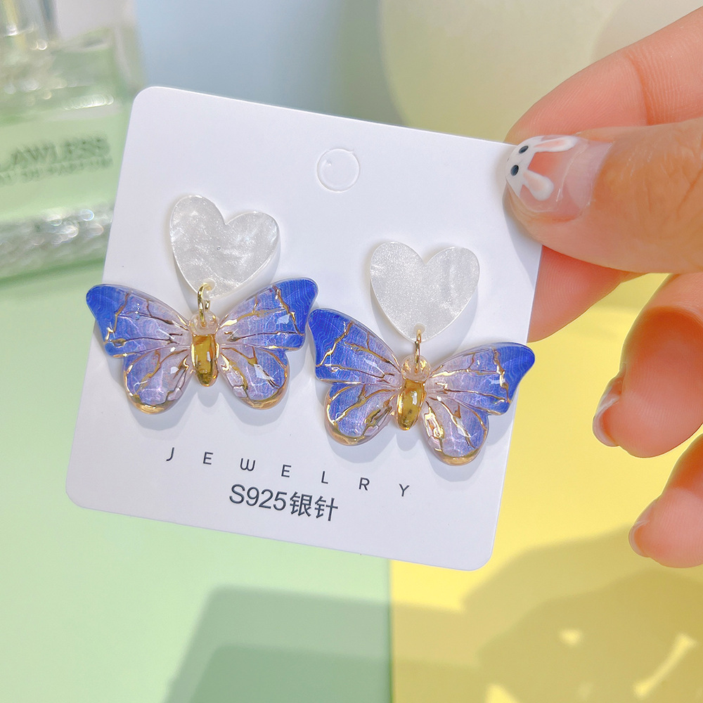 Daily Occasion Acrylic Material Heart Shape Pattern 1 Pair Cute Heart Shape Printing Arylic Drop Earrings