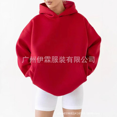 2025跨境欧美亚马逊外贸女式宽松时尚休闲连帽加绒卫衣批发