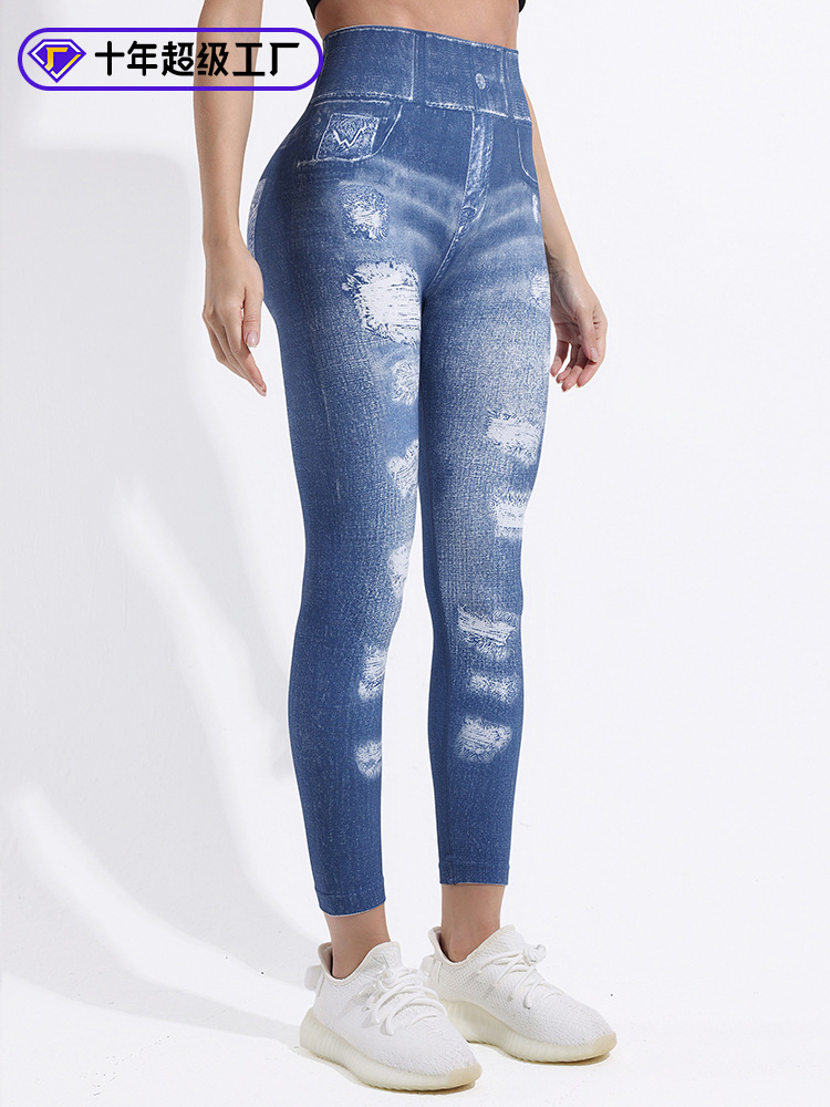Impresión digital de jeans pantalones de calzado de cintura alta de mujeres pescado de hiera fitness nueve pantalones deportivos leggings ajustados