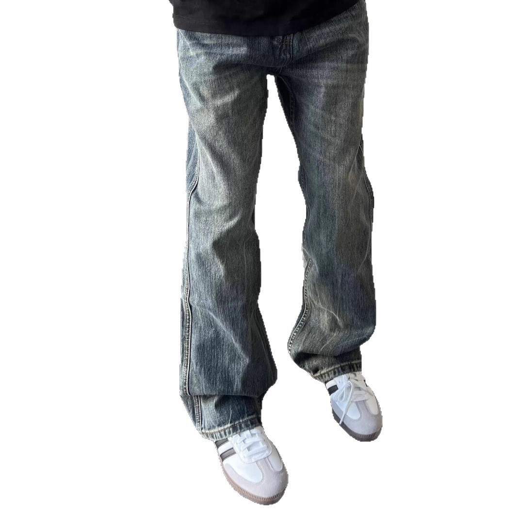 Spring 2026 Washed Flared Jeans Unisex Retro Style Midweight Cotton Long Leg Non-Stretch Machine Washable Black Blue Jeans_mkmklike.com