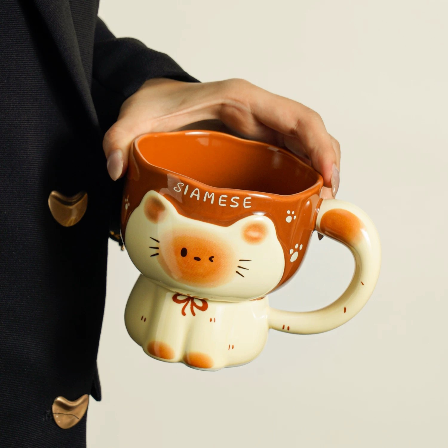 Taza de gato Siamese, taza de marca de nicho, taza de agua, taza de desayuno de café doméstico de alto valor para mujeres