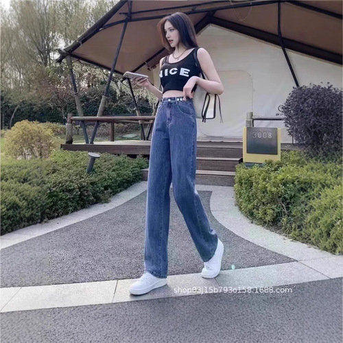 Knit Fleece Thick Denim Pants for Girls, Autumn/Winter Style, Hong Kong Fashion, New Arrival, Straight Leg, Loose Wide Leg, Dadjeans