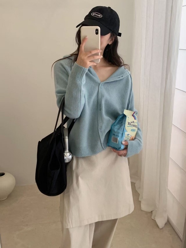 全羊毛纽扣开衫纯色连帽内搭百搭韩版针织衫毛衣羊毛衫女G1548|undefined