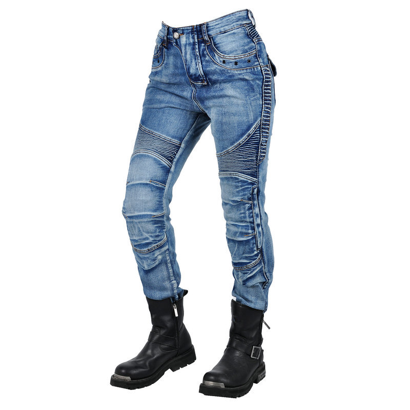 VOLERO motocicleta lavado jeans Mujer vintage motocicleta casual pantalones de montar Kevlar resistente al desgaste resistente a la caída