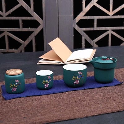 travel tea set convenient suit originality Matte Hand drawn ceramics Tea pot outdoors Tea ceremony Container