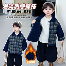 男童2025新款羊羔绒外套秋冬装宝宝冬季加绒加厚呢子一体绒上衣儿
